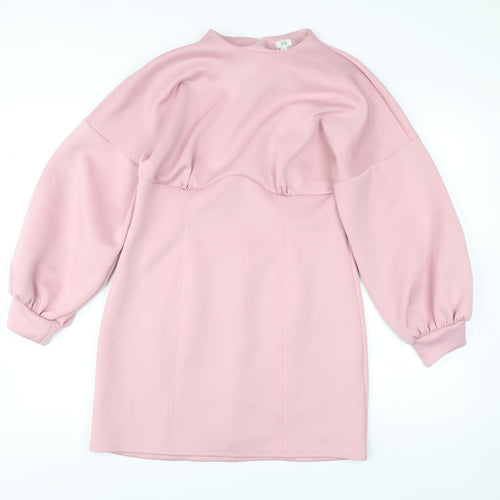 River Island Women’s Pink Shift Dress Size 14 Long Sleeve Party