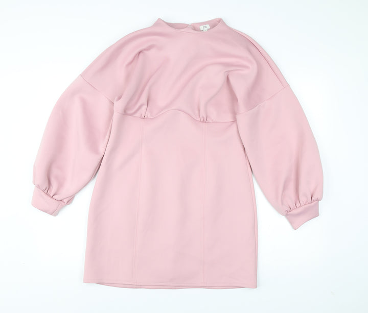 River Island Women’s Pink Shift Dress Size 14 Long Sleeve Party
