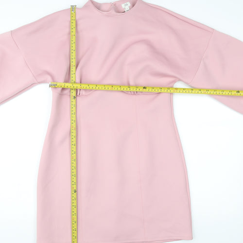 River Island Women’s Pink Shift Dress Size 14 Long Sleeve Party