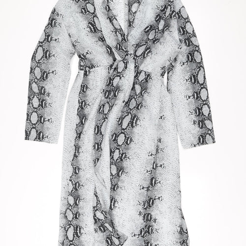 Missguided Women's Grey Animal Print Bodycon Wrap Dress Size 16 Long Sleeve