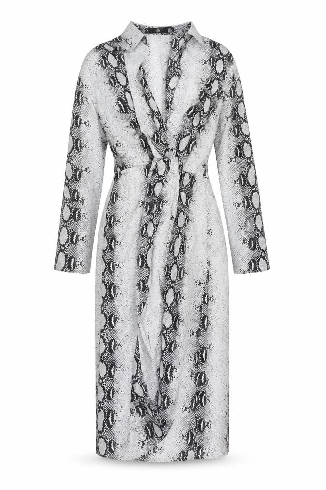Missguided Women's Grey Animal Print Bodycon Wrap Dress Size 16 Long Sleeve