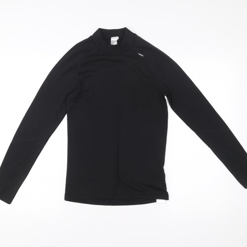 Decathlon Women Black XS Long Sleeve Mock Neck Sports Top