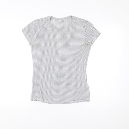 Zara Trafaluc Womens Grey Striped T-Shirt Size S Short Sleeve Modal Blend