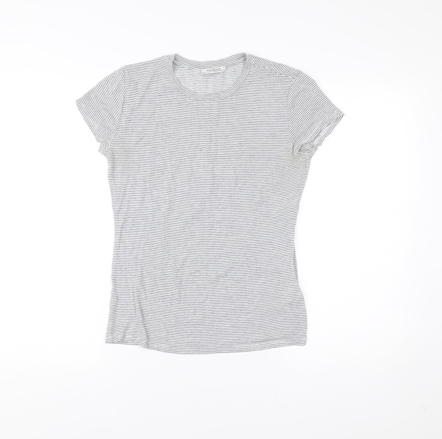 Zara Trafaluc Womens Grey Striped T-Shirt Size S Short Sleeve Modal Blend
