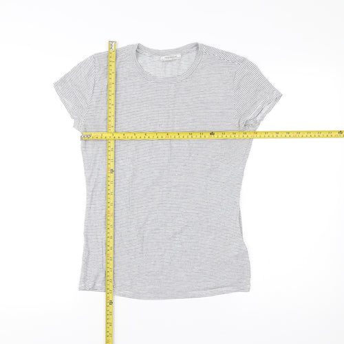 Zara Trafaluc Womens Grey Striped T-Shirt Size S Short Sleeve Modal Blend