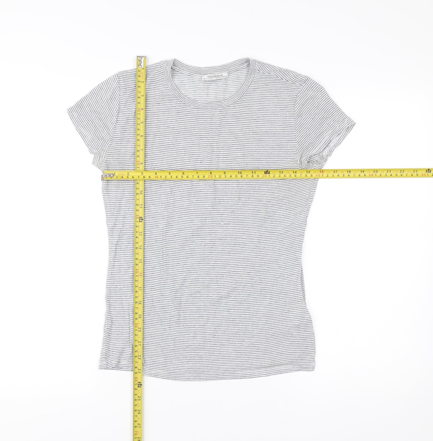 Zara Trafaluc Womens Grey Striped T-Shirt Size S Short Sleeve Modal Blend
