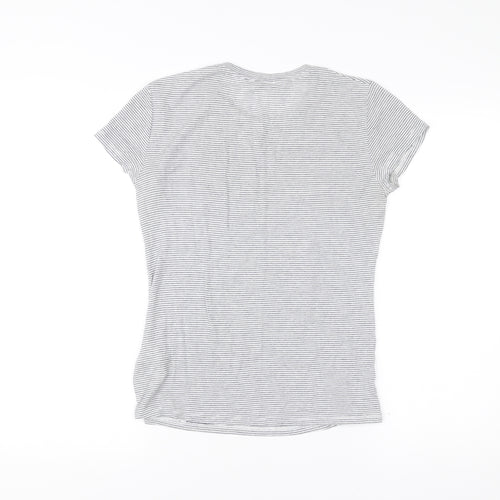 Zara Trafaluc Womens Grey Striped T-Shirt Size S Short Sleeve Modal Blend