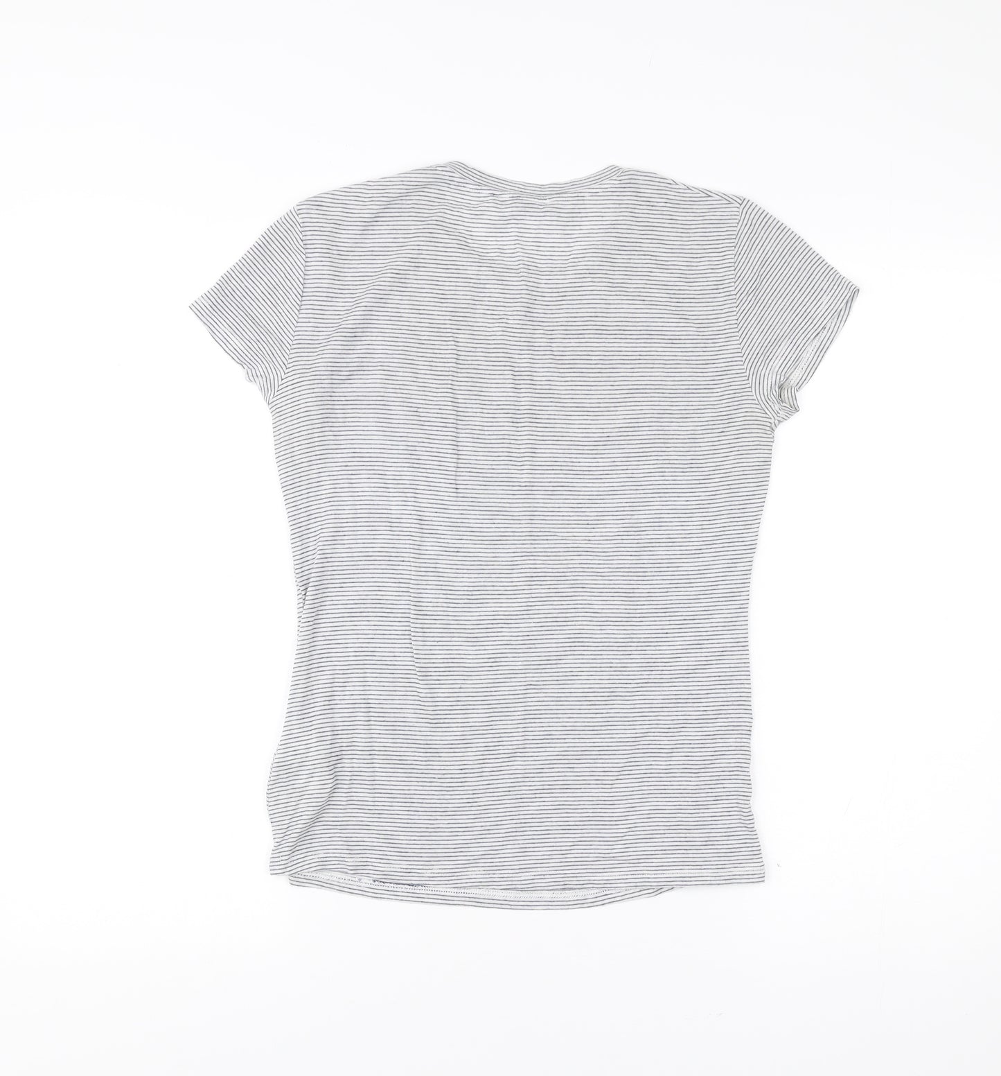 Zara Trafaluc Womens Grey Striped T-Shirt Size S Short Sleeve Modal Blend