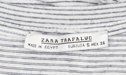 Zara Trafaluc Womens Grey Striped T-Shirt Size S Short Sleeve Modal Blend