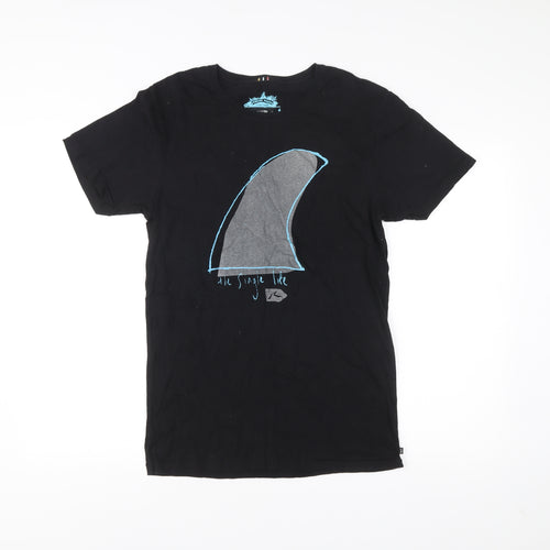 Rusty Mens Black Small Graphic Surf T-Shirt Short Sleeve Crew Cotton