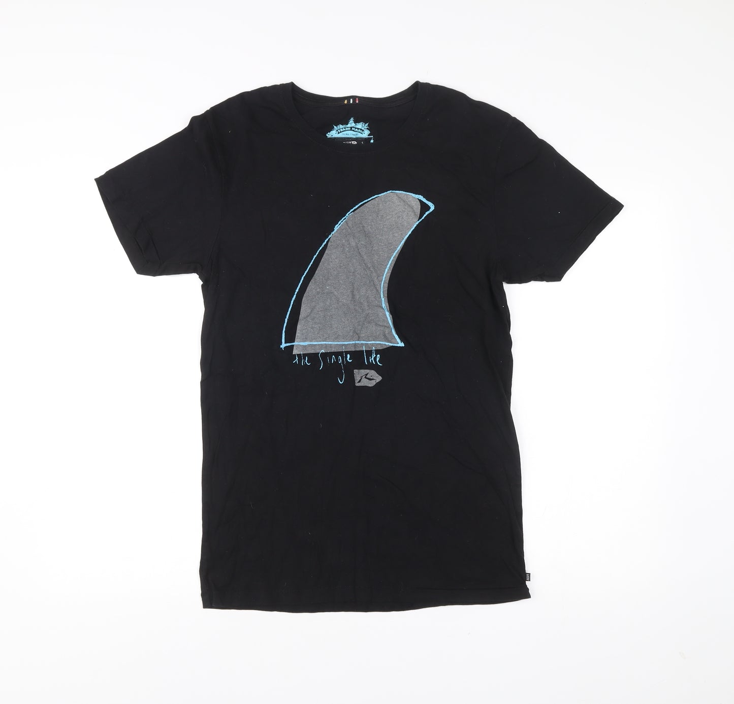 Rusty Mens Black Small Graphic Surf T-Shirt Short Sleeve Crew Cotton