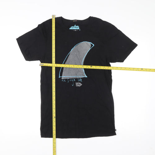Rusty Mens Black Small Graphic Surf T-Shirt Short Sleeve Crew Cotton