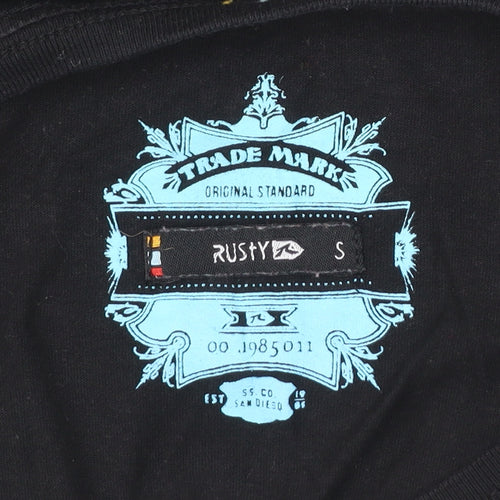 Rusty Mens Black Small Graphic Surf T-Shirt Short Sleeve Crew Cotton