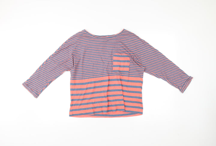 White Stuff Womens Blue Pink Striped Cotton 3/4 Sleeve T-Shirt UK 10