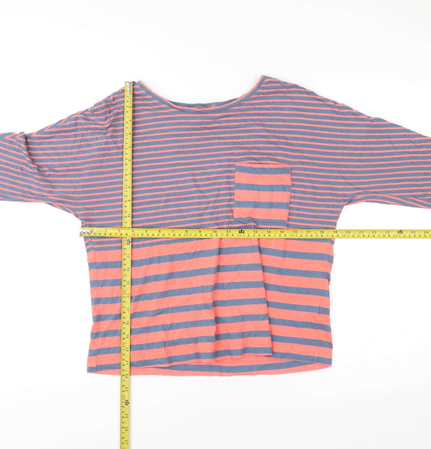 White Stuff Womens Blue Pink Striped Cotton 3/4 Sleeve T-Shirt UK 10