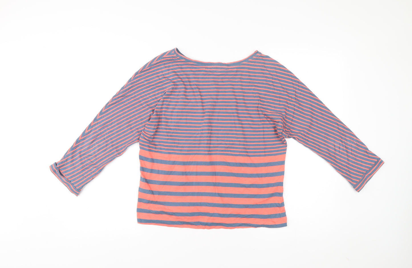 White Stuff Womens Blue Pink Striped Cotton 3/4 Sleeve T-Shirt UK 10