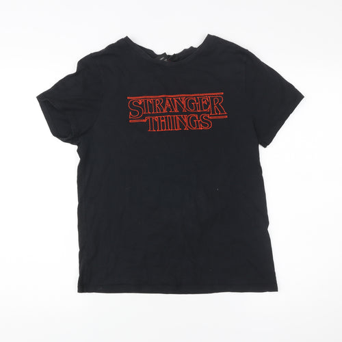 Stranger Things Women's Black Graphic T-Shirt Size S Cotton Short Sleeve