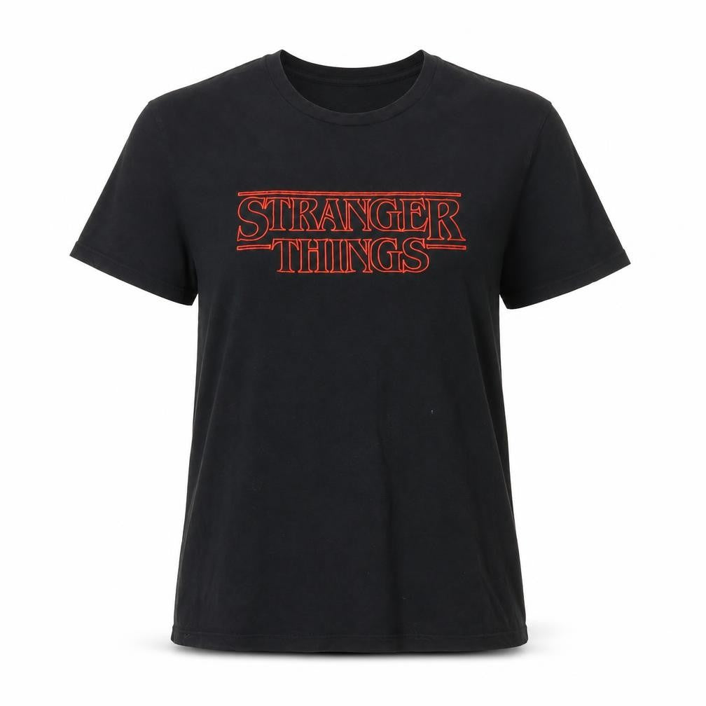 Stranger Things Women's Black Graphic T-Shirt Size S Cotton Short Sleeve