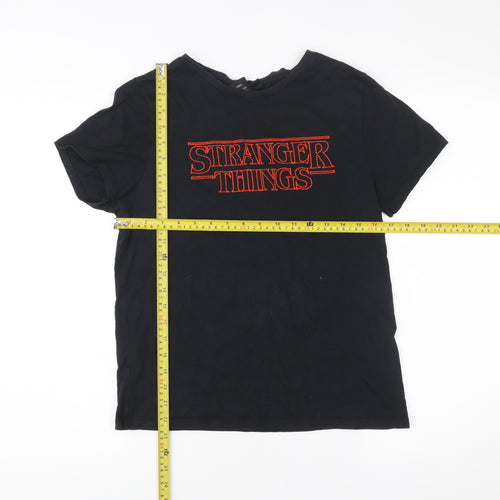 Stranger Things Women's Black Graphic T-Shirt Size S Cotton Short Sleeve