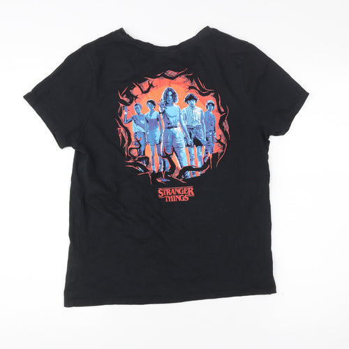 Stranger Things Women's Black Graphic T-Shirt Size S Cotton Short Sleeve