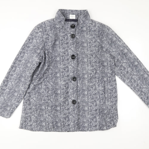Anne De Lancay Womens Grey Herringbone Coat Size M Buttoned Overcoat