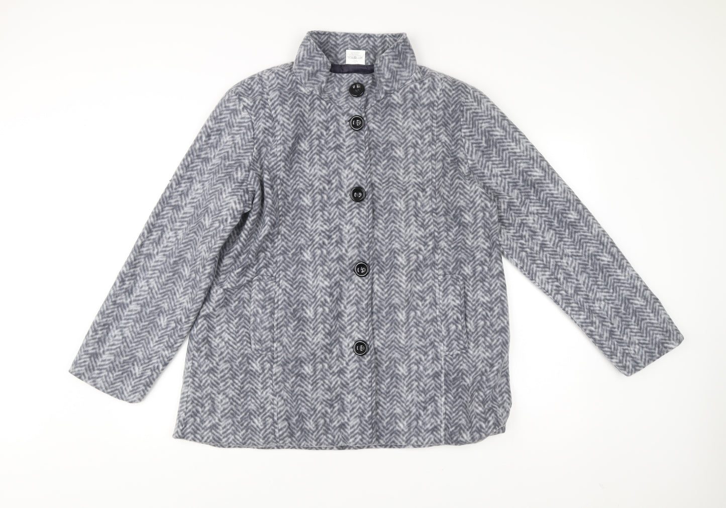 Anne De Lancay Womens Grey Herringbone Coat Size M Buttoned Overcoat
