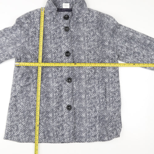 Anne De Lancay Womens Grey Herringbone Coat Size M Buttoned Overcoat