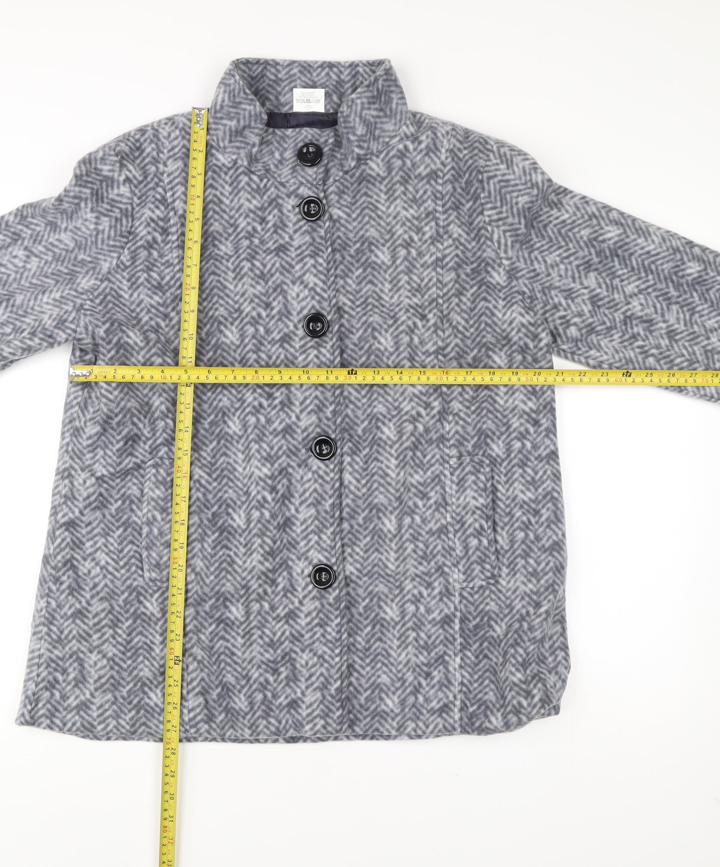Anne De Lancay Womens Grey Herringbone Coat Size M Buttoned Overcoat