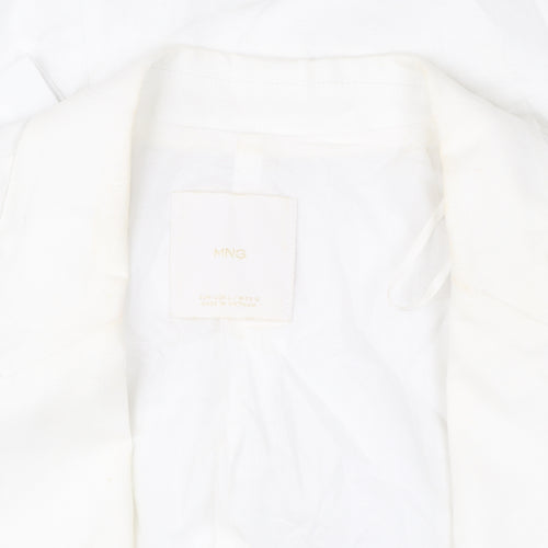 MNG Women’s White Linen Blend Blazer L Mid-Length Work Jacket