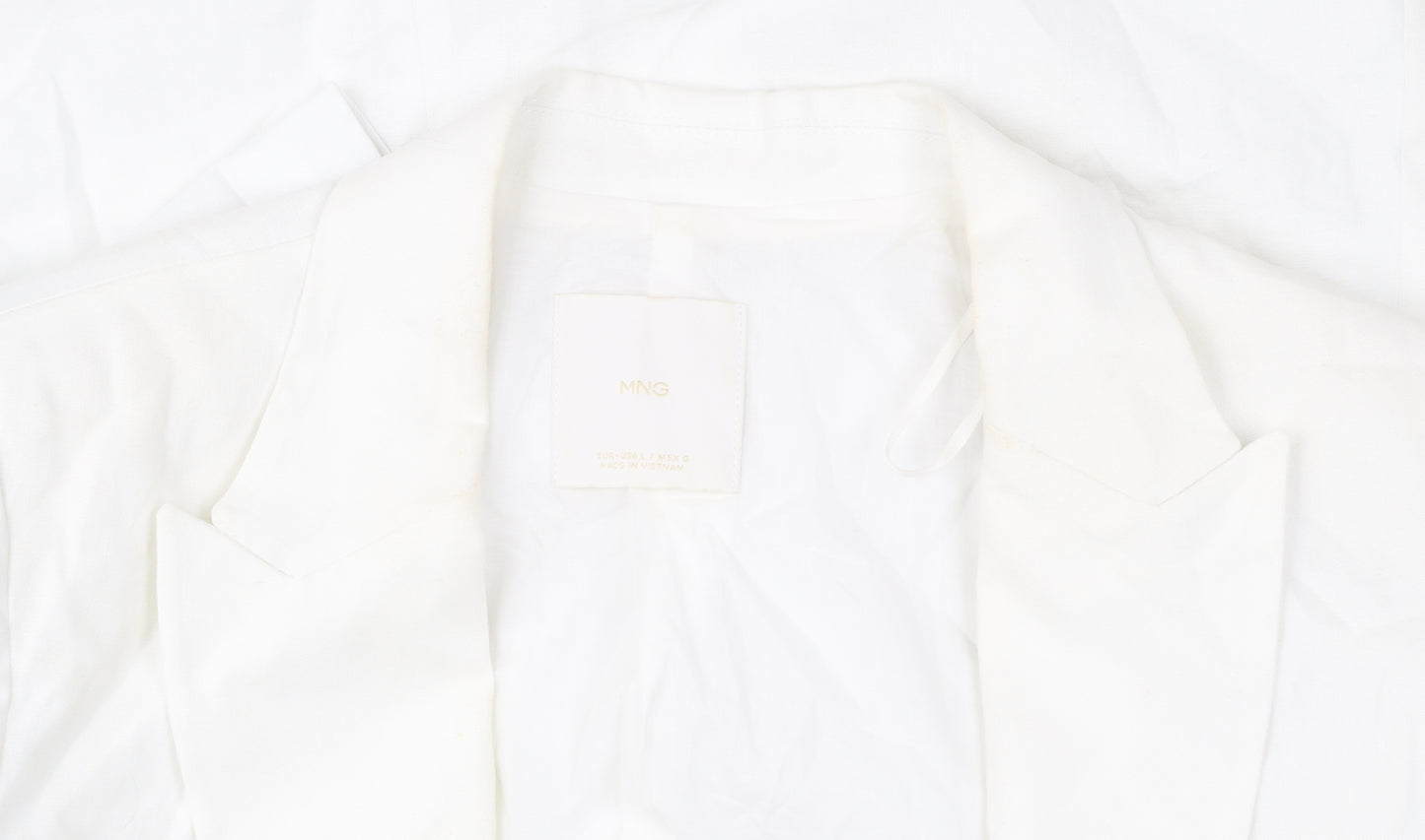 MNG Women’s White Linen Blend Blazer L Mid-Length Work Jacket