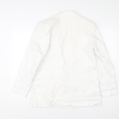 MNG Women’s White Linen Blend Blazer L Mid-Length Work Jacket
