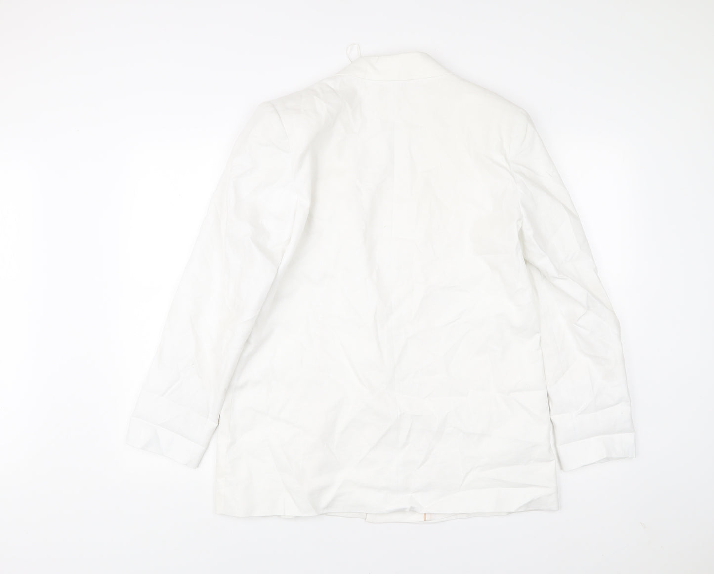 MNG Women’s White Linen Blend Blazer L Mid-Length Work Jacket