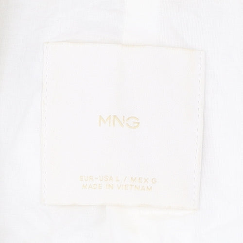 MNG Women’s White Linen Blend Blazer L Mid-Length Work Jacket