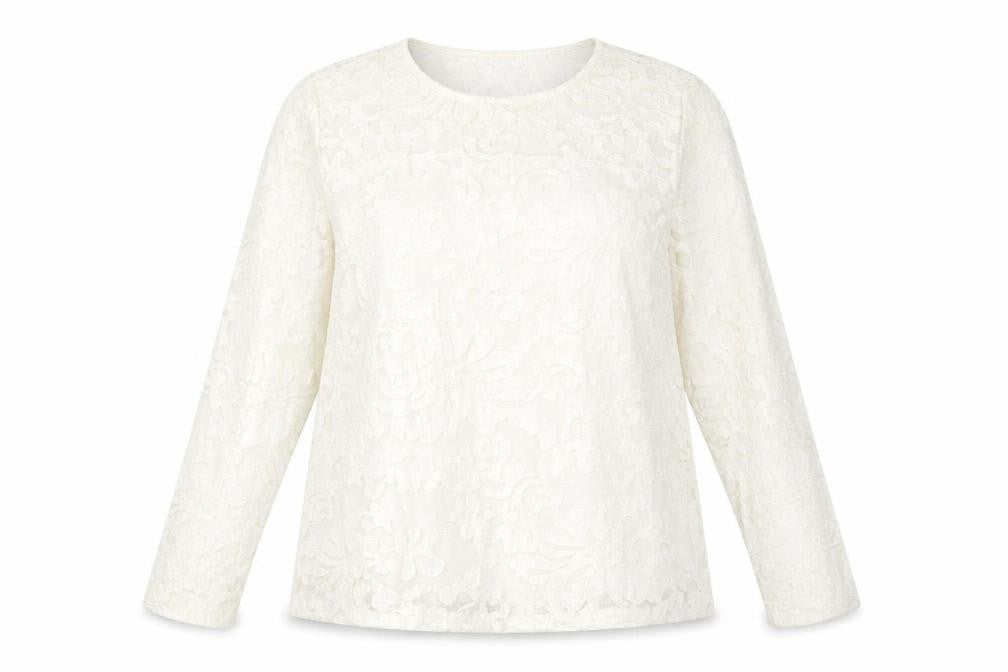 Front view of Somerset by Alice Temperley women’s ivory lace blouse, size UK 16