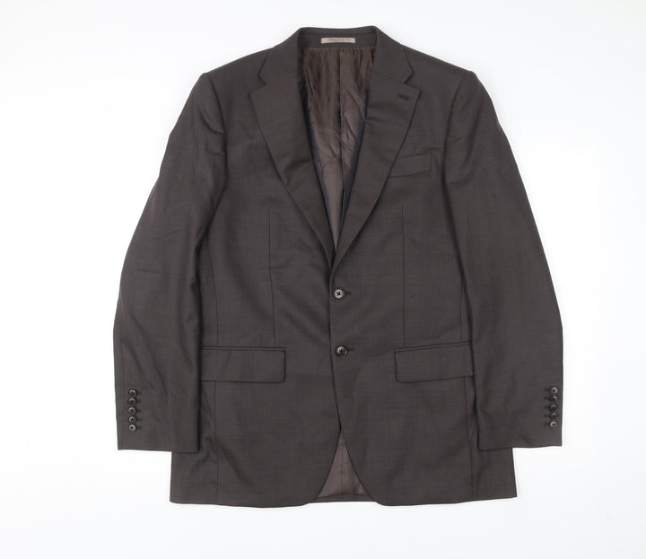 Next Luxury Men's Brown Wool Suit Jacket 40R Regular Fit Notch Lapel