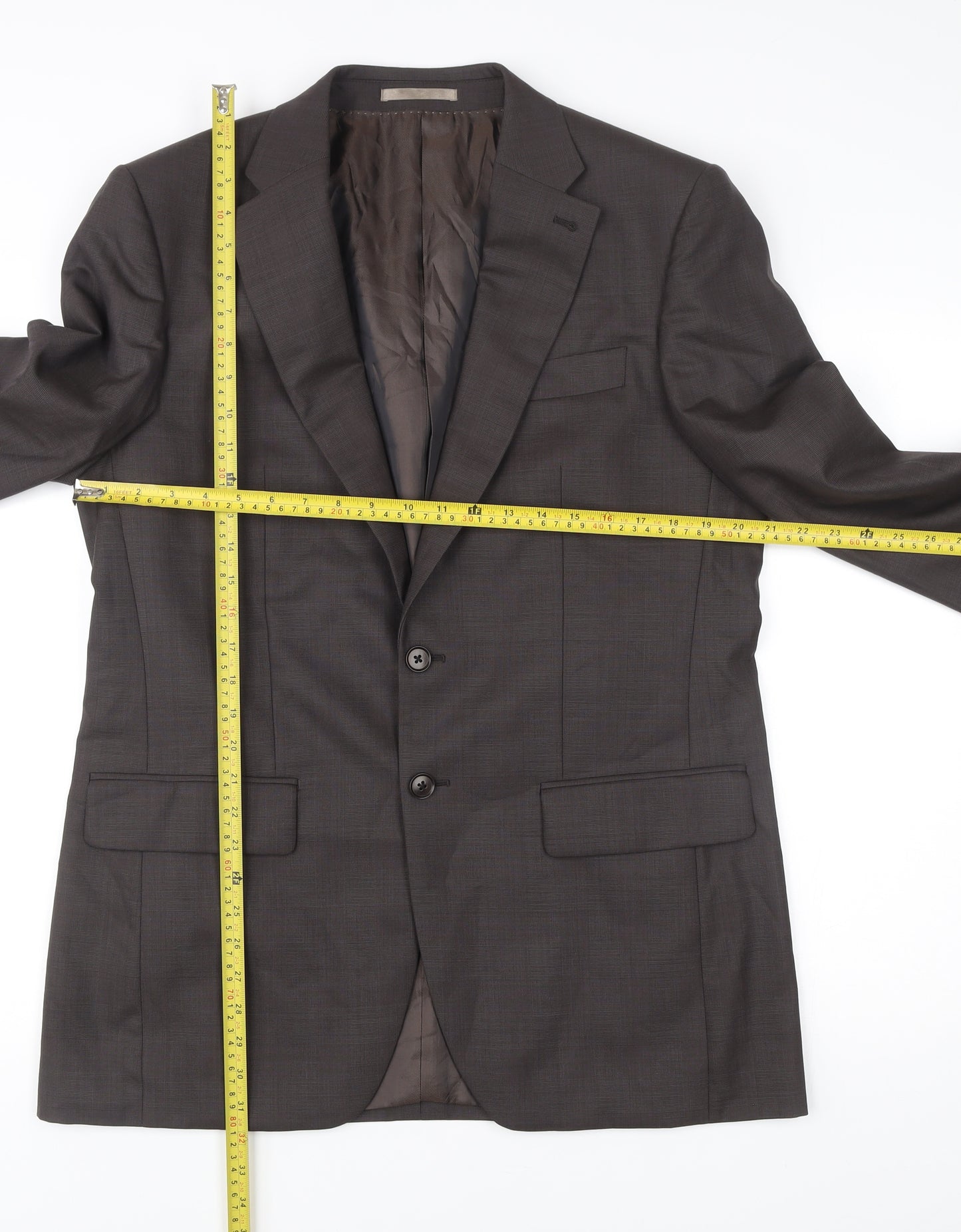 Next Luxury Men's Brown Wool Suit Jacket 40R Regular Fit Notch Lapel