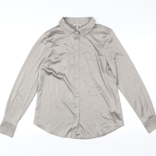 H&M Women’s Grey Button-Up Shirt Size 14 Long Sleeve Polyester