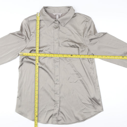 H&M Women’s Grey Button-Up Shirt Size 14 Long Sleeve Polyester