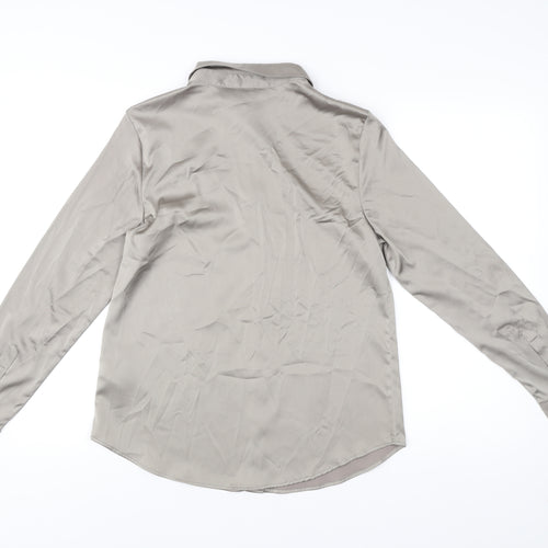 H&M Women’s Grey Button-Up Shirt Size 14 Long Sleeve Polyester