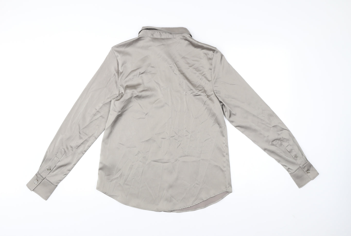 H&M Women’s Grey Button-Up Shirt Size 14 Long Sleeve Polyester