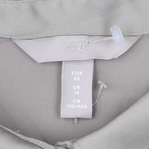 H&M Women’s Grey Button-Up Shirt Size 14 Long Sleeve Polyester