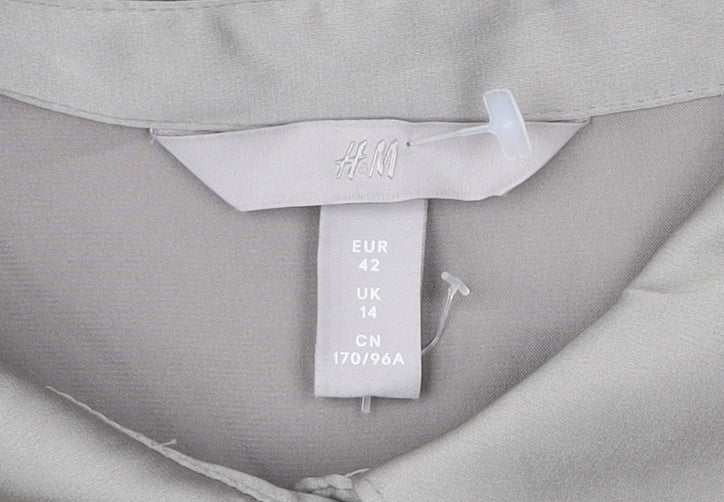 H&M Women’s Grey Button-Up Shirt Size 14 Long Sleeve Polyester