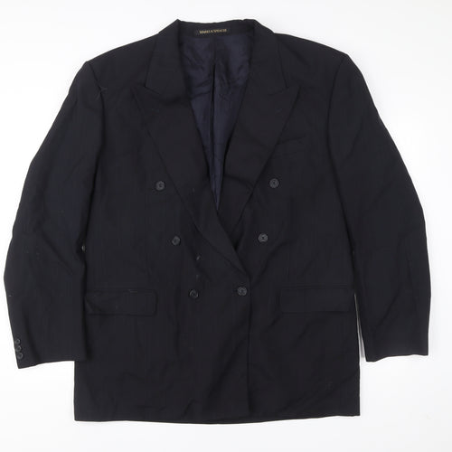 Marks and Spencer Men's Navy Blue 46L Double-Breasted Wool Blend Blazer