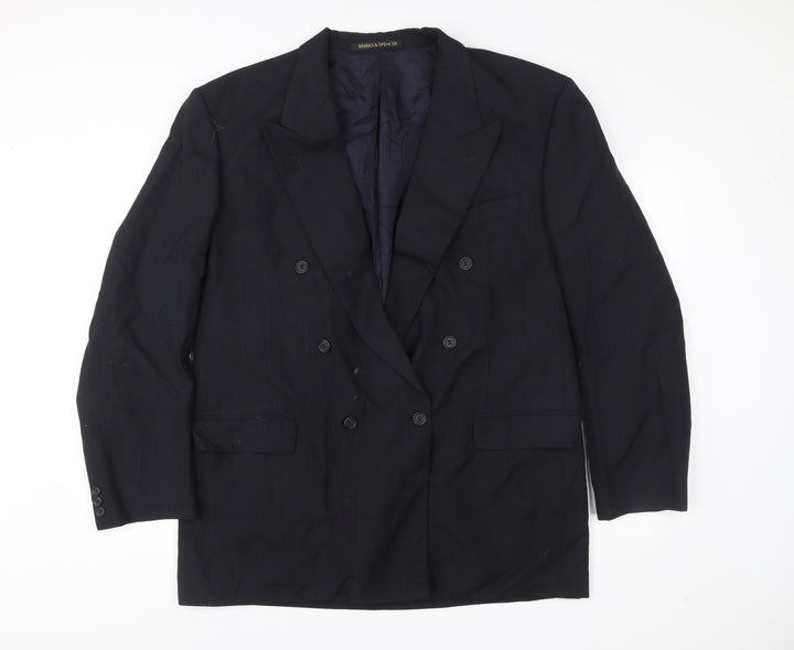 Marks and Spencer Men's Navy Blue 46L Double-Breasted Wool Blend Blazer