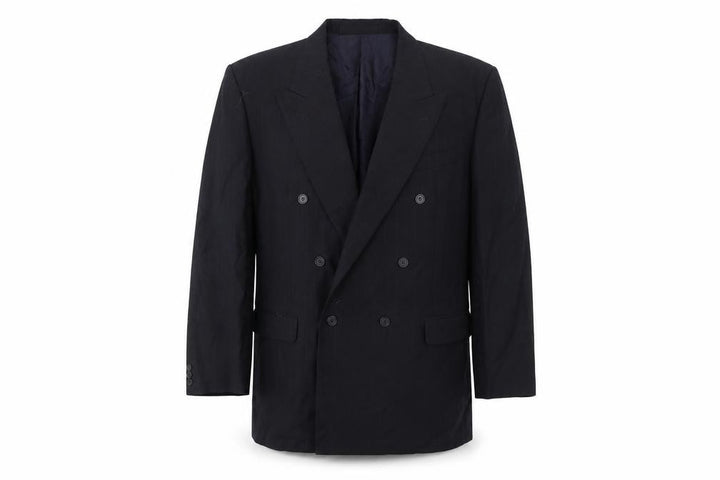 Front view of Marks & Spencer Men's Navy Blue 46L Double-Breasted Wool Blend Blazer