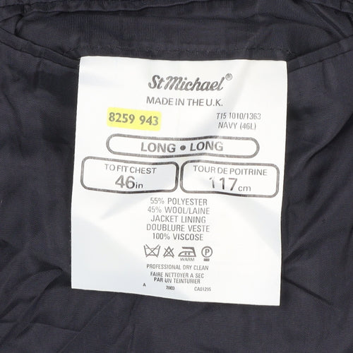 Marks and Spencer Men's Navy Blue 46L Double-Breasted Wool Blend Blazer