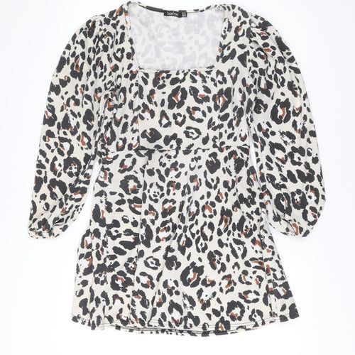 Boohoo Women’s Leopard Print Bodycon Dress Size 14 Long Sleeve