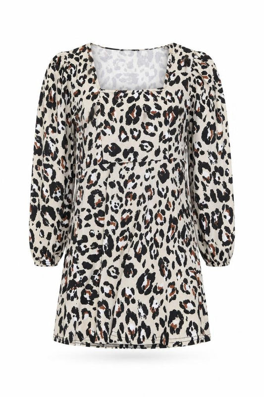 Front view of Boohoo Women’s Leopard Print Bodycon Dress, size UK 14, Long Sleeve