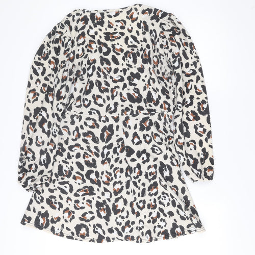 Boohoo Women’s Leopard Print Bodycon Dress Size 14 Long Sleeve
