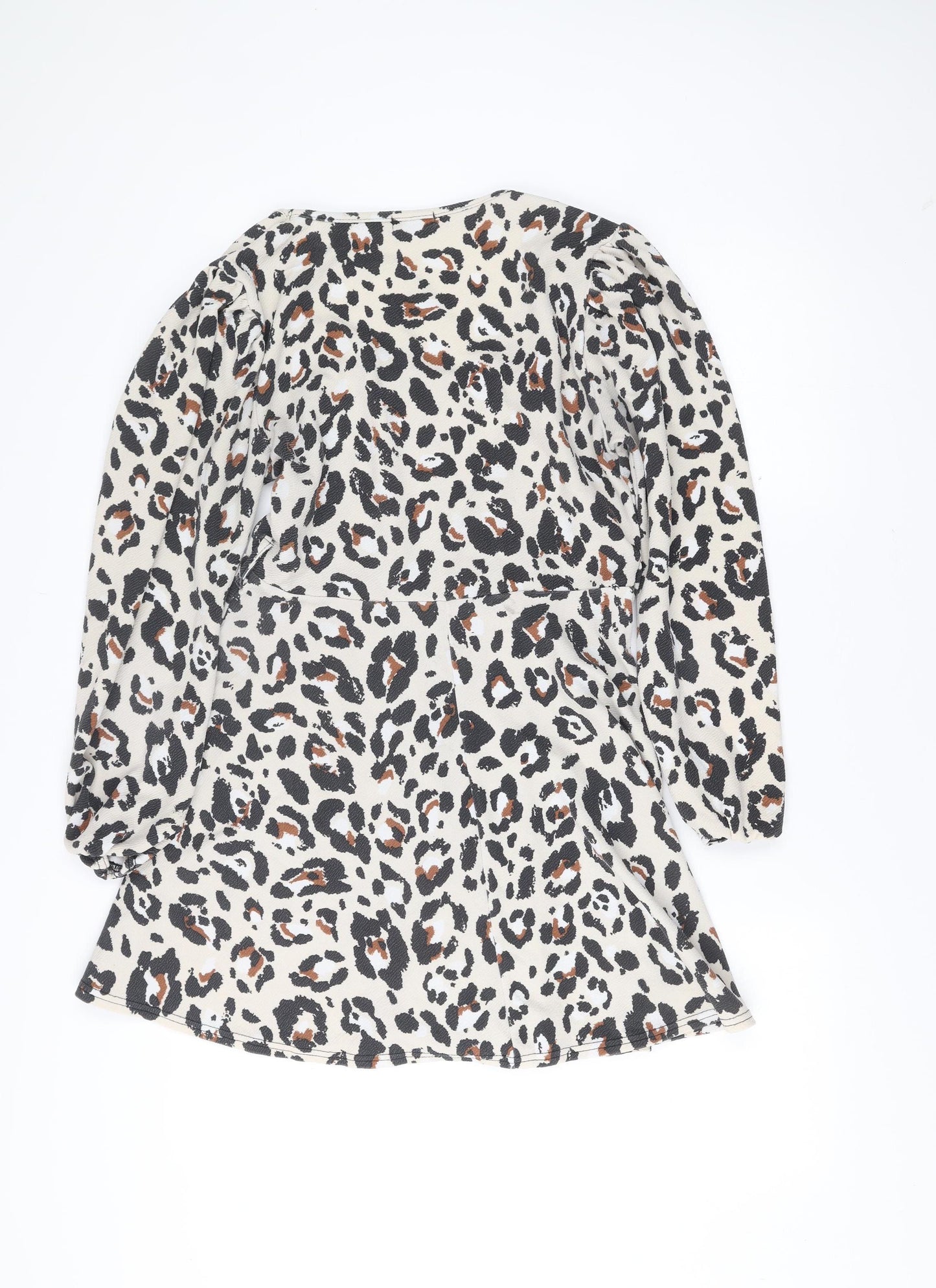 Boohoo Women’s Leopard Print Bodycon Dress Size 14 Long Sleeve